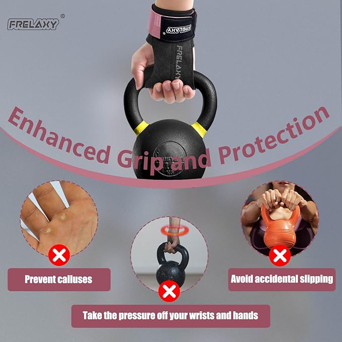 Frelaxy Lifting Wrist Straps Women and Men, Weight Lifting Grips with Cushion Wrist Loop, Double Layer Leather and Storage Pouch, Gym Workout Straps for Deadlift and Powerlifting