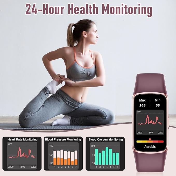 Fitness Tracker with 24/7 Heart Rate, Blood Pressure Blood Oxygen Sleep Monitor, 123 Sports Modes Calories Smart Watch,IP68 Waterproof Step Counter Activity Trackers Pedometer for Women Men (Bordeaux)