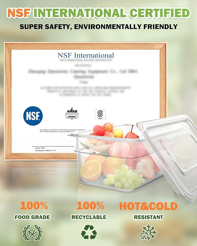 1/9 Size&6 Inch Translucent NSF Food Pan: 9 PCS[Total Seal] [Hot&Cold Resistant] Food Storage Containers with Lids, Topping Salad Bar Container (BPA-FREE)