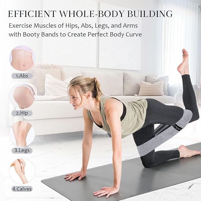 Wide Fabric Resistance Bands for Working Out, 3 Level Non-Slip Exercise Booty Bands for Women & Men Leg and Glutes with Hair Ties and Tape Measure - for Home Gym Workout, Yoga, Pilates