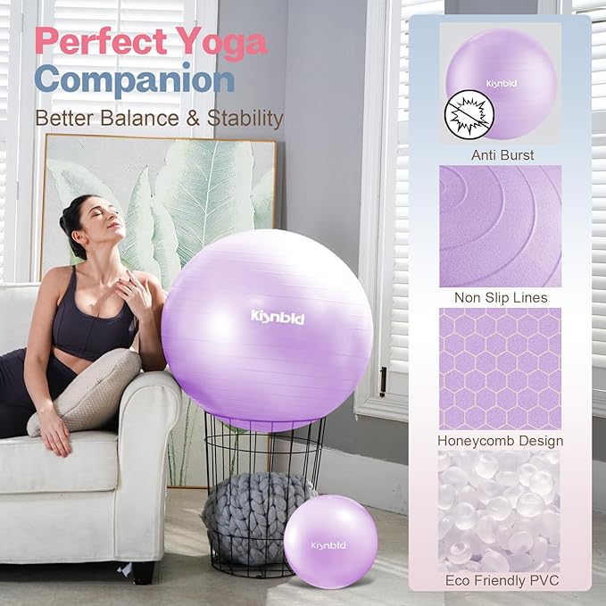 Exercise Ball, Extra Thick Yoga Ball for Workout Pregnancy Stability, 4 Sizes Anti-Burst Balance Ball with Foot Pump - Heavy Duty Fitness Ball Chair for Office, Home & Gym