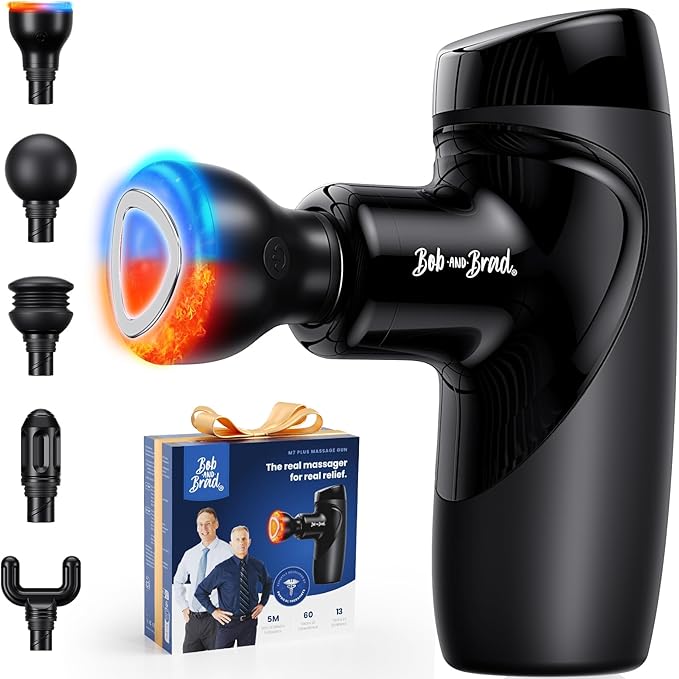 BOB AND BRAD M7 Plus Mini Massage Gun with Heat, Pocket-Sized Heated Deep Tissue Massager, Portable Percussion Muscle Travel Massager Gun, Ultra Light Small & Quiet Massage Gun