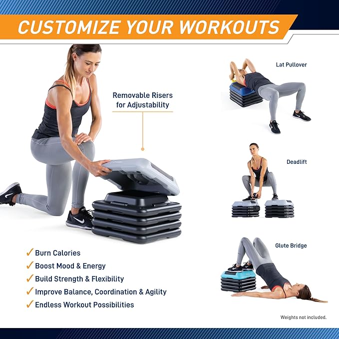 Circuit Fitness by Marcy 16 x 16 inches Adjustable Height Aerobic Step Platform with Adjustable Risers, Non-Slip Rubber Surface, Home Exercise Fitness Training, Multiple Color Options