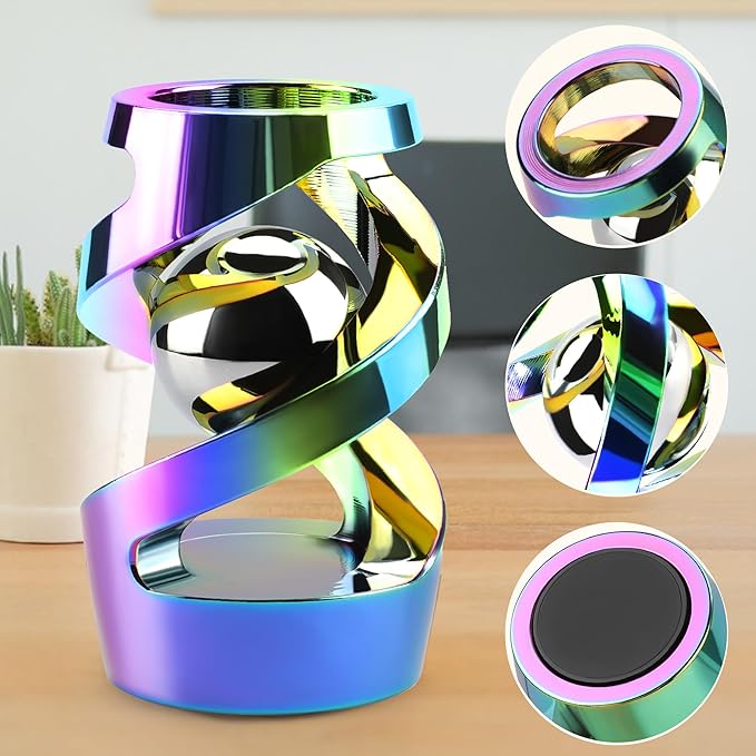 Fidget Toys Adult, Kinetic Spinning Desk Toy, Kinetic Optical Illusion Toys, Metal Fidget Spinner Toys, Cool Gadget Relieve Stress Anxiety Fidget Toys for Office for Adult (Iridescent)