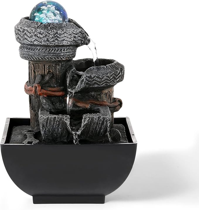 Dyna-Living Tabletop Water Fountain Waterfall Fountain Indoor with Lights Rolling Ball Feng Shui Water Fountains for Home Decor