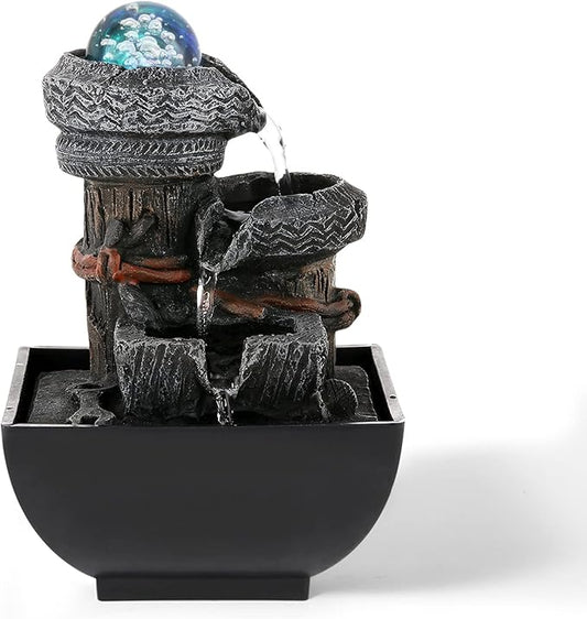 Dyna-Living Tabletop Water Fountain Waterfall Fountain Indoor with Lights Rolling Ball Feng Shui Water Fountains for Home Decor