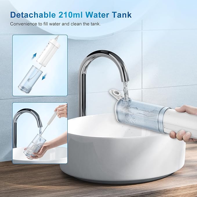 Mini Cordless Portable Water Flosser Oral Irrigator Water Teeth Cleaner Pick, Telescopic Water Tank, 4 Modes & IPX7 Waterproof, Home & Travel Water Flossers for Teeth, Braces Bridges Care.