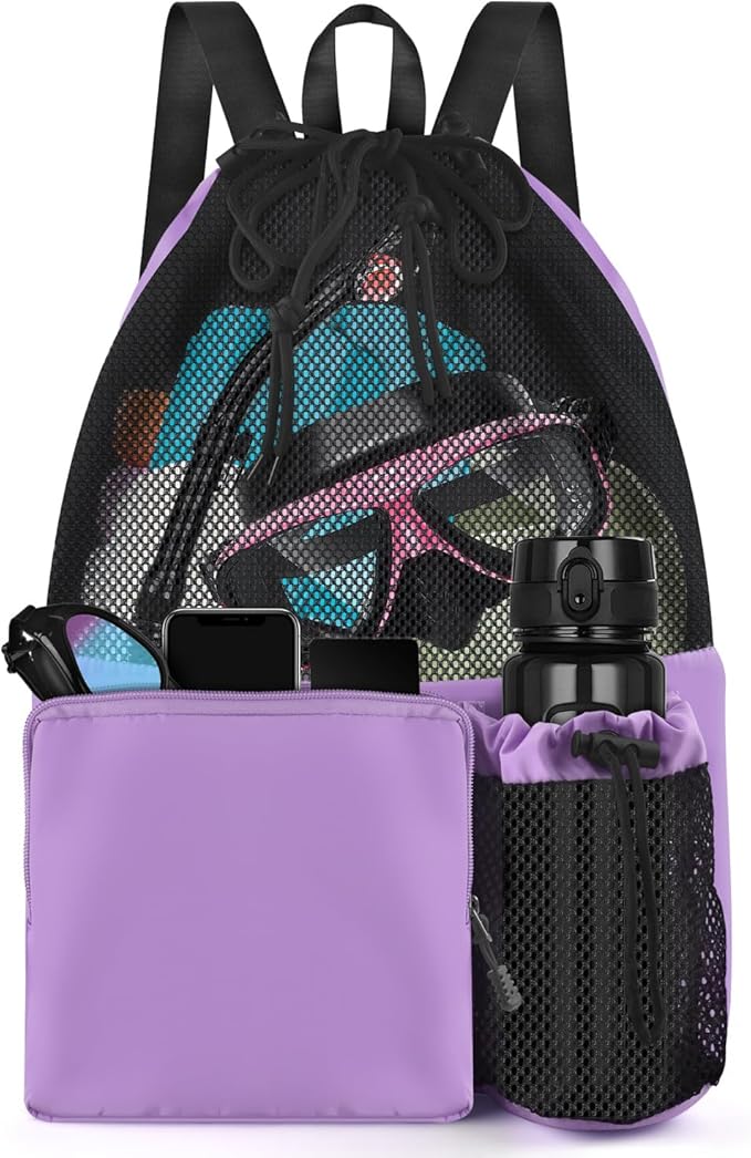 BROTOU Swim Bag Beach Backpack with Wet Pocket Mesh Drawstring Bags for Swimming, Gym