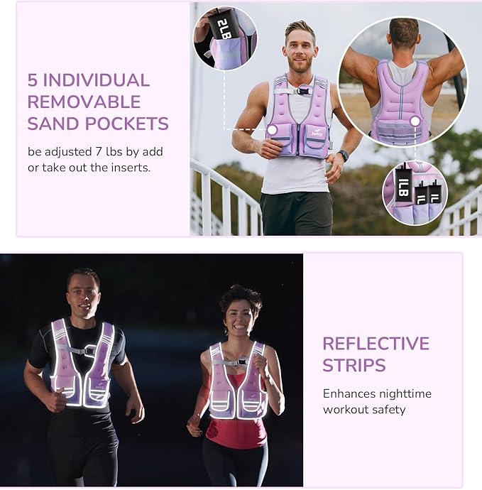 Adjustable Weighted Vest Woman 5-12lb/9-16lb/17-24lb/23-30lb Weight Vest with Reflective Stripe, Zipper Rucking Running Vests for Women Men Workout Walking Strength Training Weight Loss Fitness Weightlifting