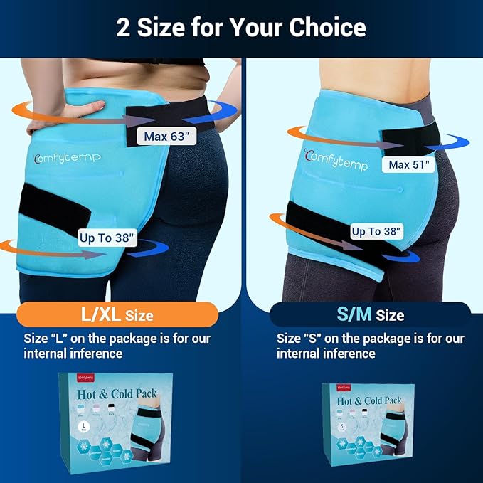 Comfytemp Large Hip Ice Pack Wrap for Sciatica, Hip Replacement, FSA Eligible, Reusable Gel Ice Packs for Injuries, Fracture, Pain Relief, Cold Compress Hip Brace Physical Therapy Recovery Gift (L/XL)