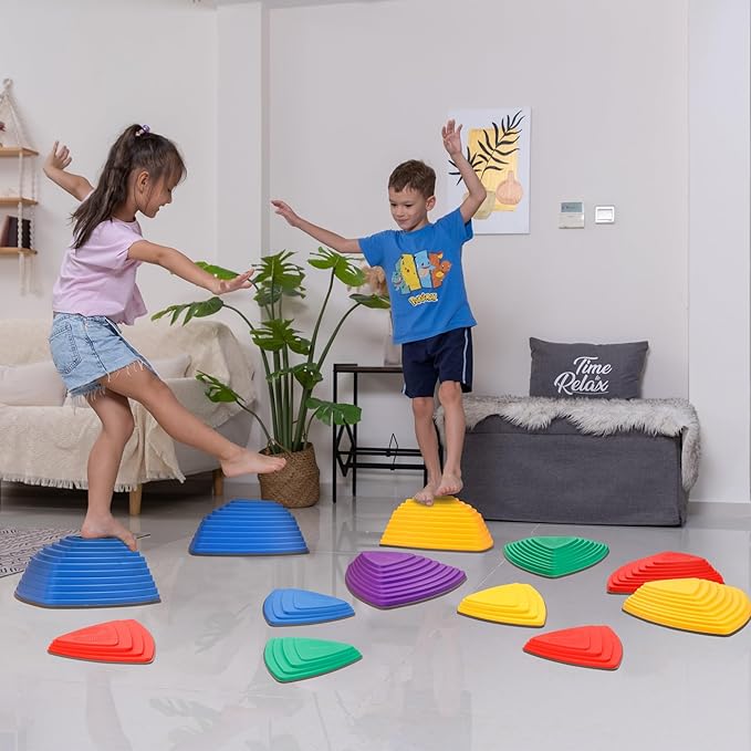 12 Pcs Stepping Stones for Kids Non-Slip Obstacle Course Stepping Stones Kids Indoor Outdoor Sensory Playground Develop Balance BONUS Hopping stickers