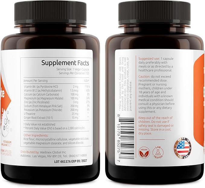 Electrolyte Capsules, Advanced Hydration Electrolytes with Himalayan Salt, Potassium, Magnesium, Calcium, B6 & B12, for Muscle & Energy Support, Made in USA, 120 Vegan Capsules