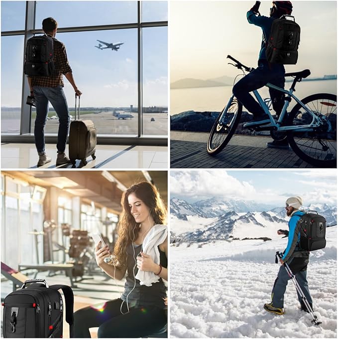 18.4in Men Laptop Backpack with Shoe Compartment for Gym Hiking Business,Large Carry On Travel Bag with PC Compartment,Waterproof College Bookbag School Backpack for Women,Black