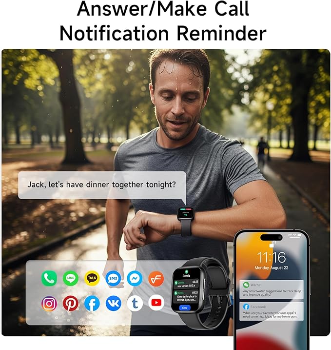 Smart Watch for Men Women, 1.85" AMOLED Ultra-Clear Screen Smartwatch Compatible iPhone/Samsung/Android, 100+ Sport Modes Fitness Tracker with Heart Rate/SpO2/Sleep Monitor 3ATM Waterproof, 2 Bands