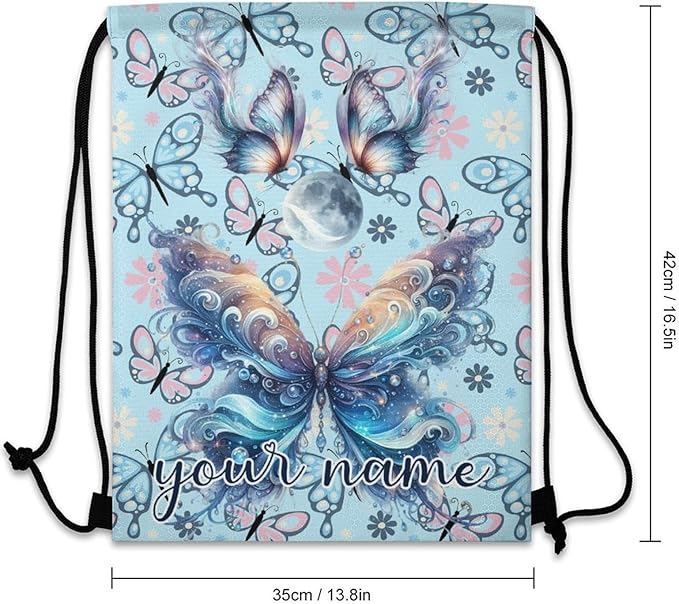 Custom Butterfly Drawstring Backpack - Cute Cinch Sack, String Backpacks for Kids Boys Girls Women Men for Gym Outdoor Sports Travel Athletic Drawstring Bag - Lightweight/Foldable
