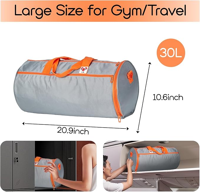 Gym Duffle Bag for Men & Women with Wet & Shoe Separated Compartment, 21 Inch and 30L Large Duffle Bag for travel Carry On, Swimming, Workout, Football. Grey