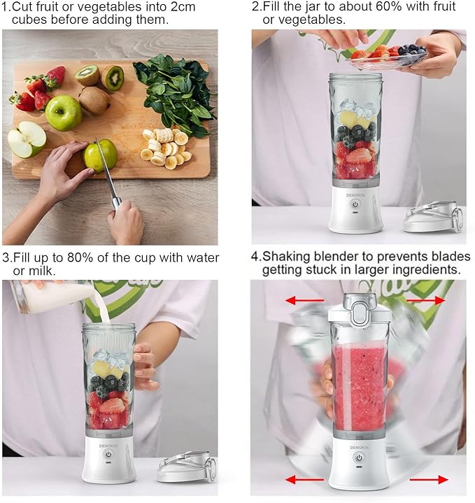 DENOKIN Portable Blender 20oz Vessel, Cordless Personal Size Blender for Shakes and Smoothies with 6 Blade, Small Blender for Kitchen, Home, Travel
