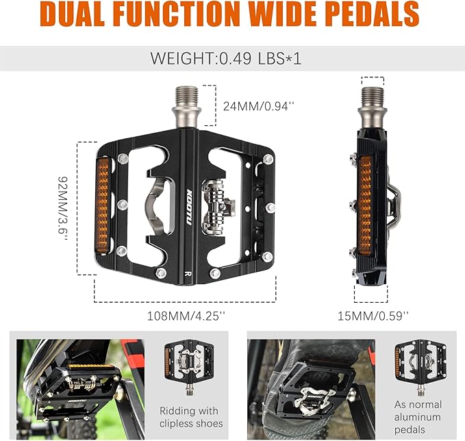 SAVADECK Mountain Bike Pedals, Dual Function Platform and SPD Pedals, Clipless Aluminum 9/16" Pedals with Cleats for Road Bike MTB Bike