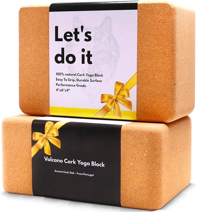 Cork Yoga Blocks 2 Pack Set -Natural Cork from Portugal, 9"x6"x4" Yoga Blocks Non-Slip&Anti-Tilt for Women| Men, Lightweight, Odor-Resistant| Moisture-Proof, Perfect Yoga Equipment