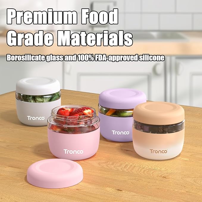 Tronco 24 oz Glass Lunch Bowl Container with Lid, Reusable Glass Food Container for Salad, Snack,Yogurt, Soup Food Storage, Meal Prep, Airtight, Leak & Spill Proof, Dishwasher Safe, BPA-Free, Set of 1