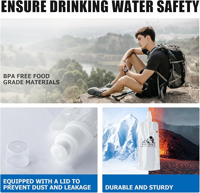 17oz Collapsible Water Bottles, 3-Pack Reusable Travel Foldable Water Bottles for Hiking Camping Running Bike, BPA-Free Water Bottle, White