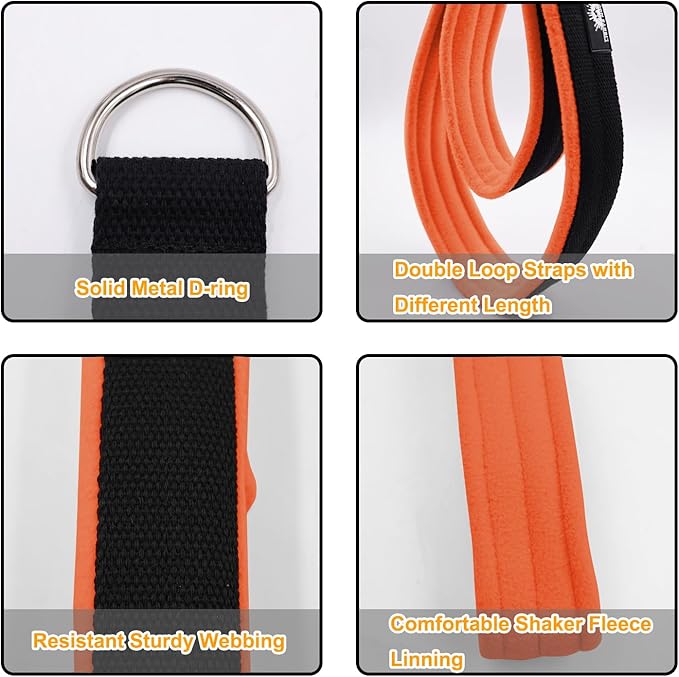 1 Pair Enhanced Pilates Double Loop Straps for Reformer, Thickened D-Ring Handle Straps, Yoga Exercise Accessories in 2 Lengths and Multicolor for Home Gym Workout