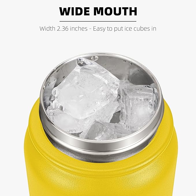 Fanhaw 32 Oz Stainless Steel Insulated Sports Water Bottles with Straw for Kids, Men and Women (Yellow)