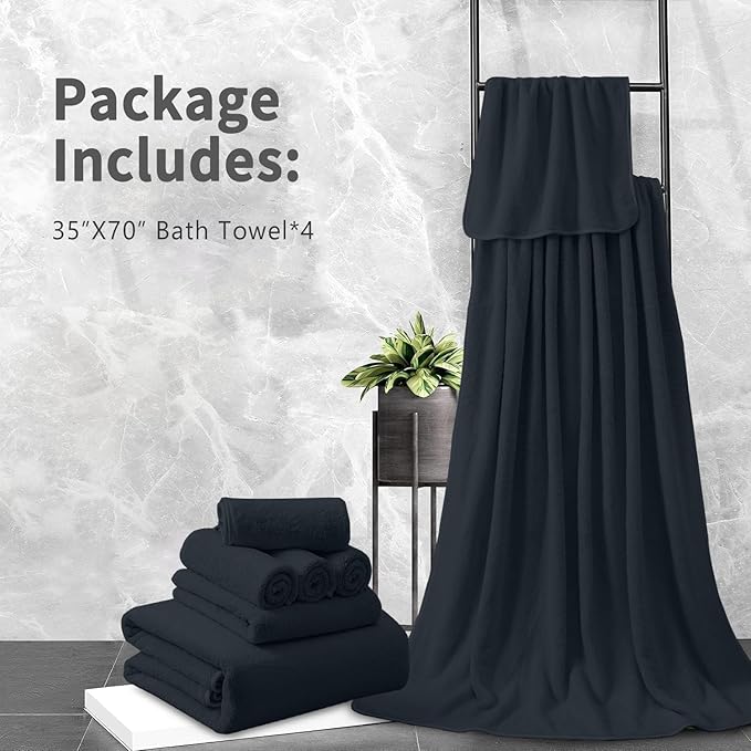 Extra Large Bath Sheet 4 Piece (35"x70")-Ultra Soft Oversized Bath Towel,Bath Sheet Set for Bathroom Hotel,Plush Highly Absorbent Quick Dry Shower Towel Set for Adults,Bath Towel Set Black