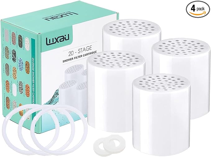 4 Pc Luxau 20 Stage (Also Fit 15, 18 Stage) Shower Filter Replacement Cartridge, Shower Head Filter Refill, for Hard Water Chlorine Heavy Metal, Skin Hair, Fit Any Similar Design Shower Water Filter
