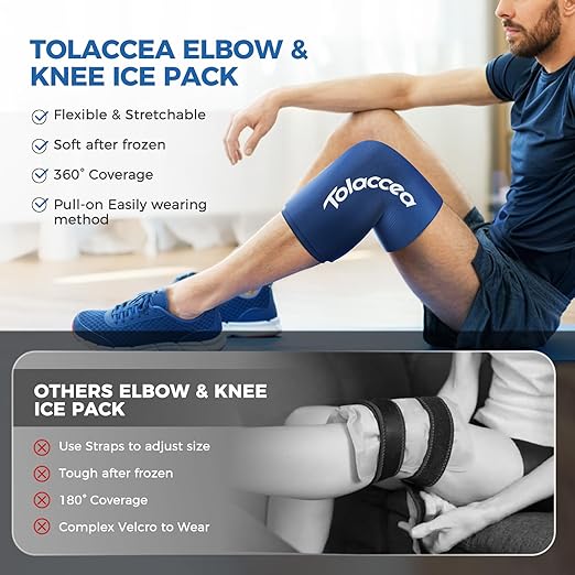 Elbow and Knee Ice Pack - Cold Ice Sleeve with Reusable Gel & Cold Therapy Compression for Knee, Shin Splints, Calf Strain, Flexible Ice Pack for Tennis Elbow, Tendinitis(Small (Pack of 1), Blue)