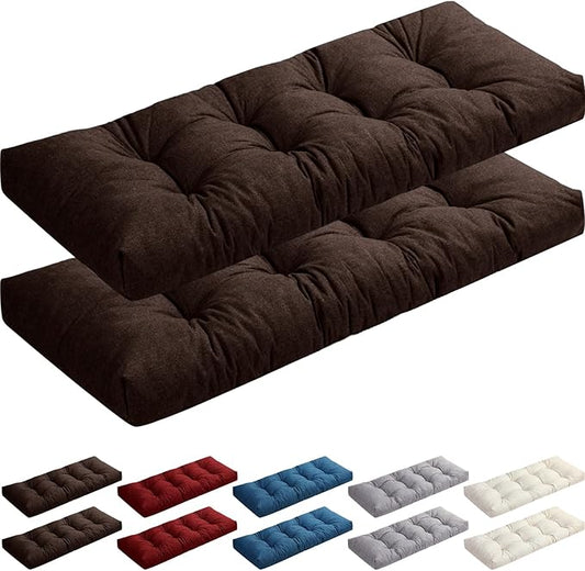 2 Pack Outdoor Bench Cushion Patio Waterproof Porch Swing Cushions Tufted Memory Foam Bench Seat Pads Thicken Non Slip for Outside Indoor Garden Furniture Wicker Loveseat Settee(Brown,42x16 Inch)