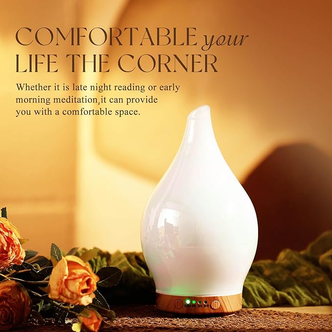 Porseme 150ml Essential Oil Diffuser Glass Color Changing Aroma Air Diffusers Aromatherapy Ultrasonic Cool Mist Humidifier 6 Running Hours Waterless Auto-Off for Sleeping Yoga Office Spa (White Jade)