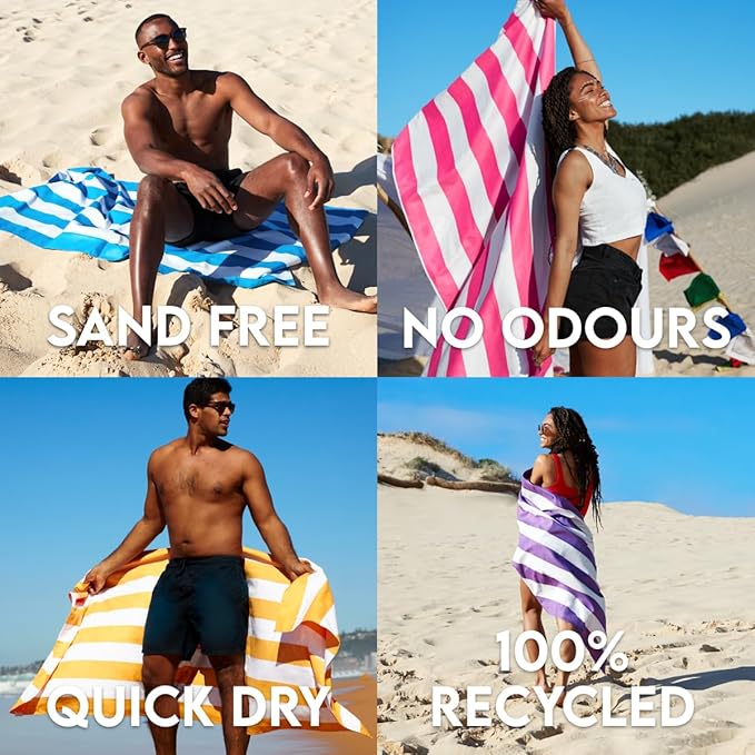 Dock & Bay Beach Towel - Quick Dry, Sand Free - Compact, Lightweight - 100% Recycled - Includes Bag - Cabana - Set H (4), Extra Large (200x90cm, 78x35)