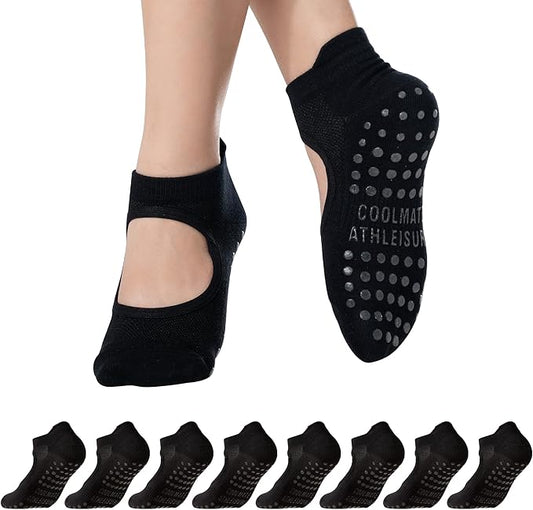 CoolMate Pilates Socks with Grips for Women, Yoga Socks, Crew Non Slip Women for Workout, Barre, Pilates Gifts