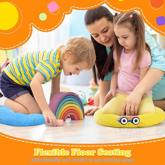 Fumete 16 Pcs 16 Inch Round Floor Cushions for Kids and Toddlers, Flexible Seating Classroom Furniture Floor Pillow for Home, Daycare, Preschool, Yoga and Meditation (Cute)