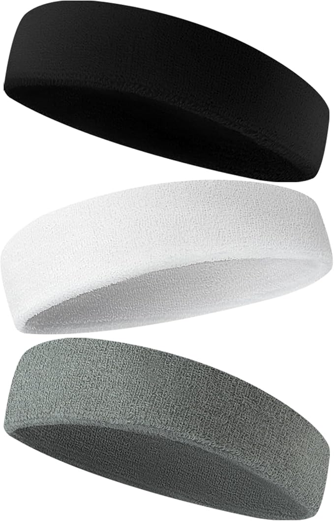 Sweatbands Sports Headband for Men & Women - Terry Cloth Moisture-Wicking Sports Towel Headband for Tennis, Basketball, Running, Gym, and Fitness Working Out