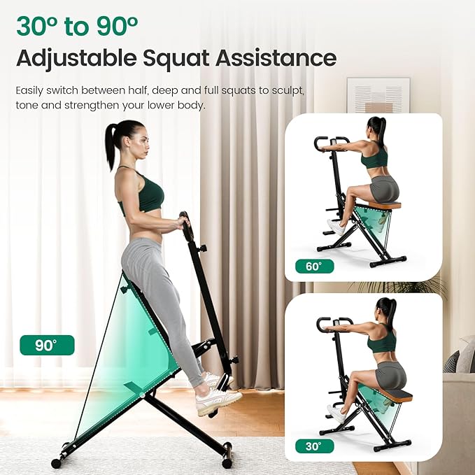 Deep Squat Machine for Women, 2 in 1 Foldable Squat Assist Trainer, 400 LB Weight Capacity, Easy Setup Exercise Equipment, Home Training Machine for Arm Ab Glute Leg Workout Black