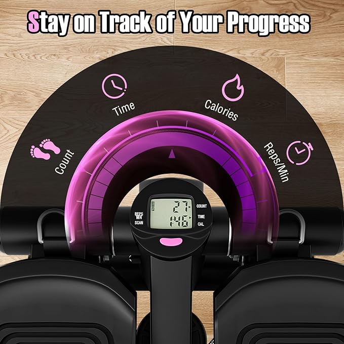 Goplus Steppers for Exercise at Home, Intensity Adjustable Hydraulic Mini Stepper w/Resistance Bands & LCD Monitor, Quiet & Portable Small Cardio Exercise Machine for Home Office or Under Desk
