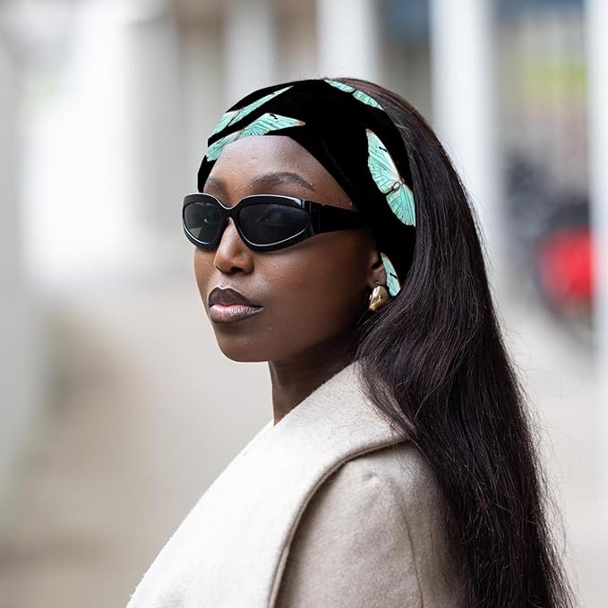 Butterfly on Black Background Headbands for Women, Fashion Wide Headband Hair Wrap for Daily Use Sport Yoga Running