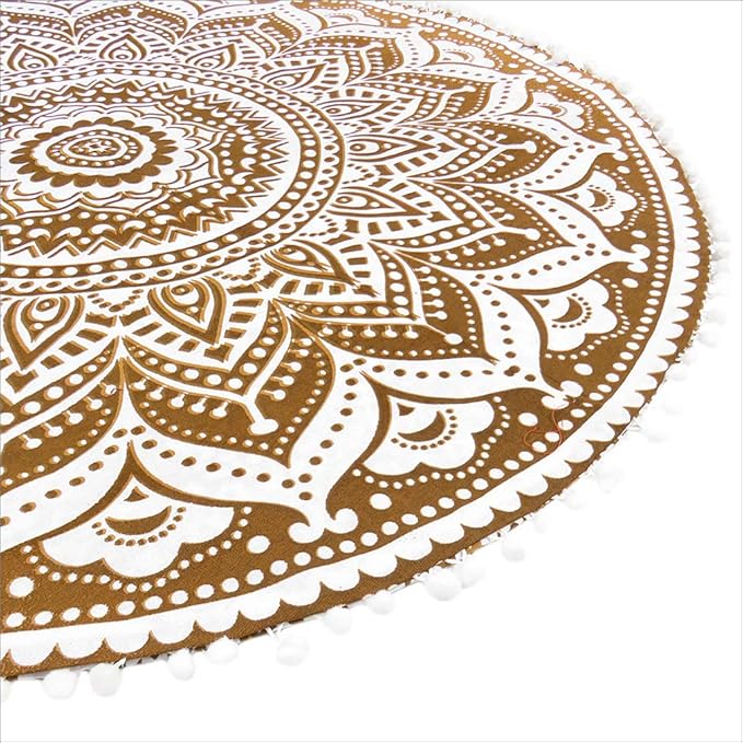 Eyes of India - 32" Brown White Floor Meditation Pillow Cushion Seating Throw Cover Hippie Mandala Round Colorful Decorative Bohemian Accent Indian Boho Chic Dog Bed Handmade Cover ONLY