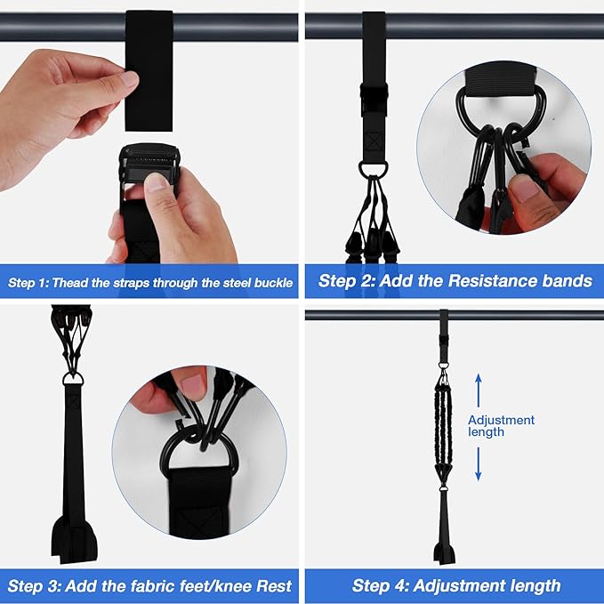 Pull Up Assistance Bands, 225 LBS Heavy Duty Resistance Bands with Feet Rest, Height Adjustable Exercises Assist Band for Strength Training Workout Equipment Home Gym Pull Up Bar Accessories