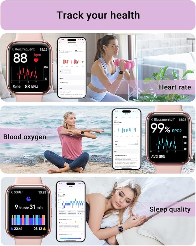 Smart Watch for Women Android & iPhone, Alexa Built-in, 1.8" Touch Screen Fitness Tracker with Answer/Make Calls, IP68 Waterproof Heart Rate/Sleep/SpO2 Monitor, Pedometer, 100+ Sport Modes