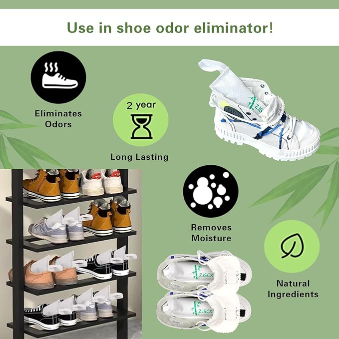 Charcoal Shoe Odor Deodorizer Inserts - Smells Eliminator for Sneakers, Boot and Gym Bag with Box Opener (6Packs, 2.8OZ/Pack)