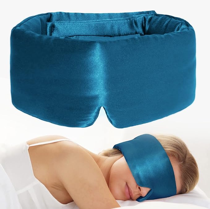 100% Natural Silk Eye Mask for Women Men, Soft Pressureless Cooling Blackout Eye Covers for Sleeping, Large Size Sleep Mask fits All Heads Adjustable, 1PC, Vivid Blue