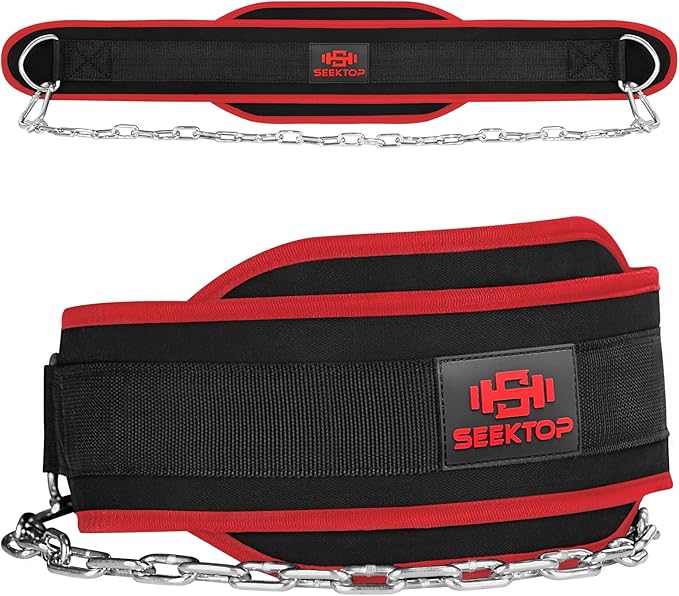 Seektop Dip Belt With Chain for Weightlifting - Neoprene Waist Belt for GYM Workout, Pull Ups, Crossfit, Weight Lifting, Squat, Training, Fitness - for Men & Women