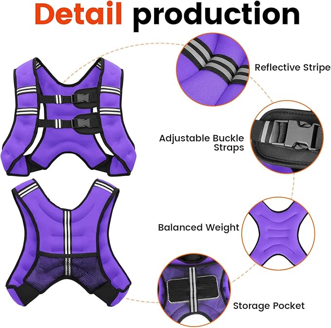 Weighted Vest, 6lb/8lb/12lb/16lb/20lb/25lb/30lb Weight Vest for Men Women, Body Weight Vests Adjustable with Reflective Stripe for Strength Training, Running, Training Workout, Jogging, Walking