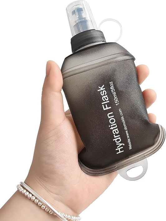 GYGYL Soft Flask, TPU Collapsible Soft Water Bottle for Hydration Pack, Running Vest, Leak-Proof Folding Water Bottle for Hiking Cycling Climbing Jogging-150ml Grey