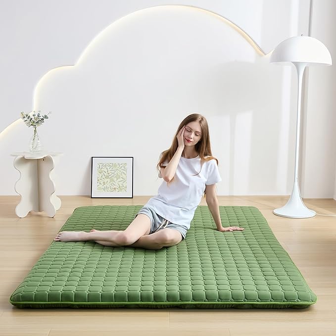 Japanese Floor Mattress Full, Anti-Slip Japanese Futon Foldable Tatami Mat for Guests, Green