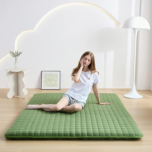 Japanese Floor Mattress Twin, Anti-Slip Japanese Futon Foldable Tatami Mat for Guests, Green
