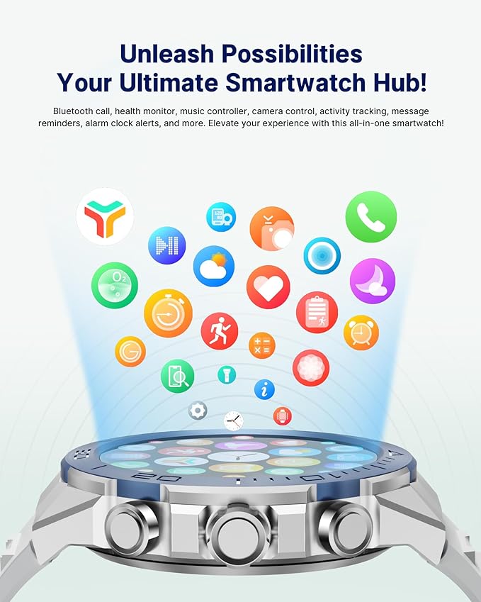 SOUYIE Smart Watch for Men,1.43''AMOLED Screen with 24 Hours Healthy Monitor, 100+ Sports Modes Fitness Tracker Watch, 400mAh Battery Pedometer Calorie Smartwatch Compatible Android iOS